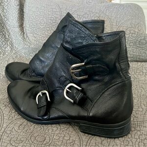 Black Leather Buckle Ankle Boots: Miz Mooz Veronica collection